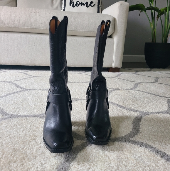 Charlie Horse Black Leather Cowboy Boots 6B - Picture 3 of 7